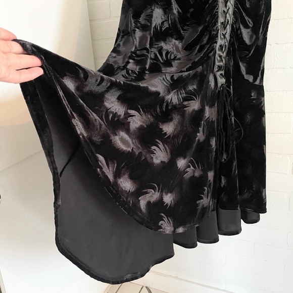 Y2K Gothic Velvet Mermaid Maxi Skirt Lace Up Dark Romantic XL - Picture 11 of 11